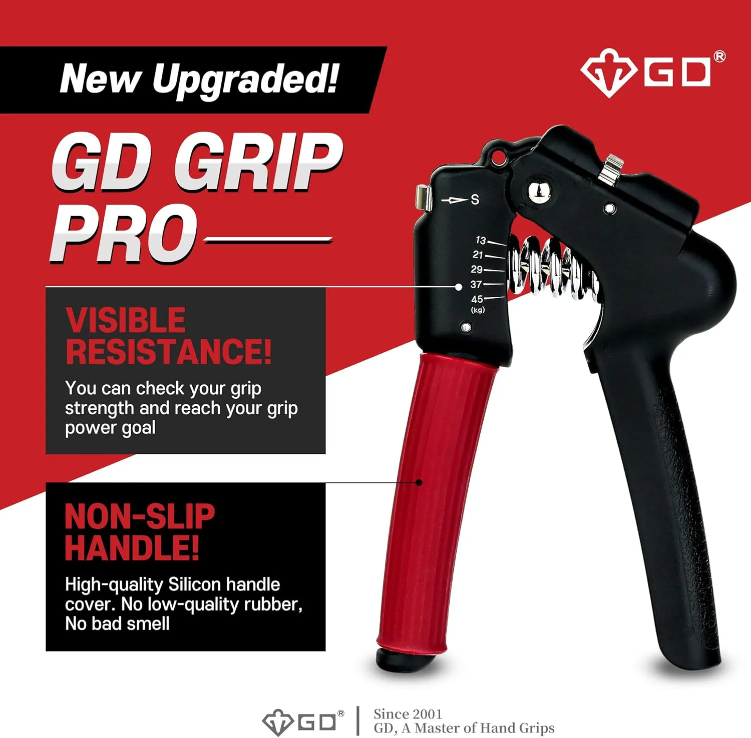 GD Grip Strength Trainer (Premium Adjustable Grip Strengthener for Forearm Training) Wrist and Forearm Strengthener