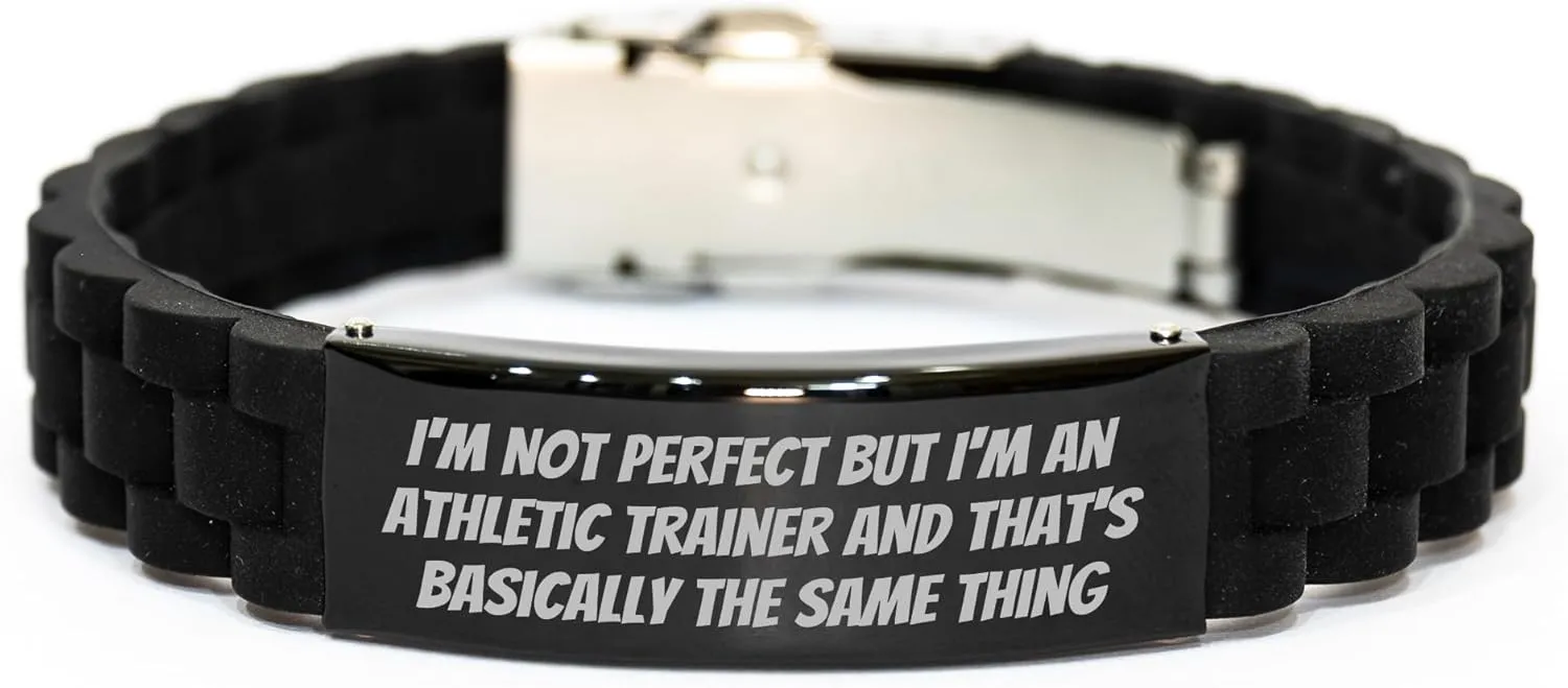 Gifts from Friends for Athletic Trainers, Funny Quote Inspired Glide lock Clasp Black Stainless Steel Silicone Adjustable Bracelet, Perfect Father's Day Unique Gifts