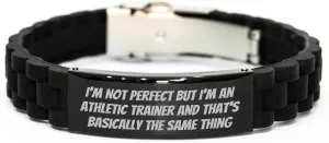Gifts from Friends for Athletic Trainers, Funny Quote Inspired Glide lock Clasp Black Stainless Steel Silicone Adjustable Bracelet, Perfect Father's Day Unique Gifts