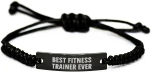 GIFTVILLE & SURPRISE Funny Fitness Trainer Rope Bracelet Gifts for Men from Best Ever Trainer, Adjustable Black Rope with Engraved Stainless Steel, Unique Father's Day Unique Gift