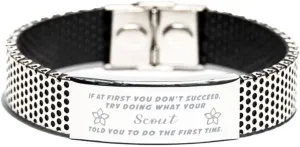 GIFTVILLE & SURPRISE Inspirational Stainless Steel Bracelet, If at first you don't succeed, try doing what your athletic trainer told you to do the first time., Gifts for Scout Engraved Message