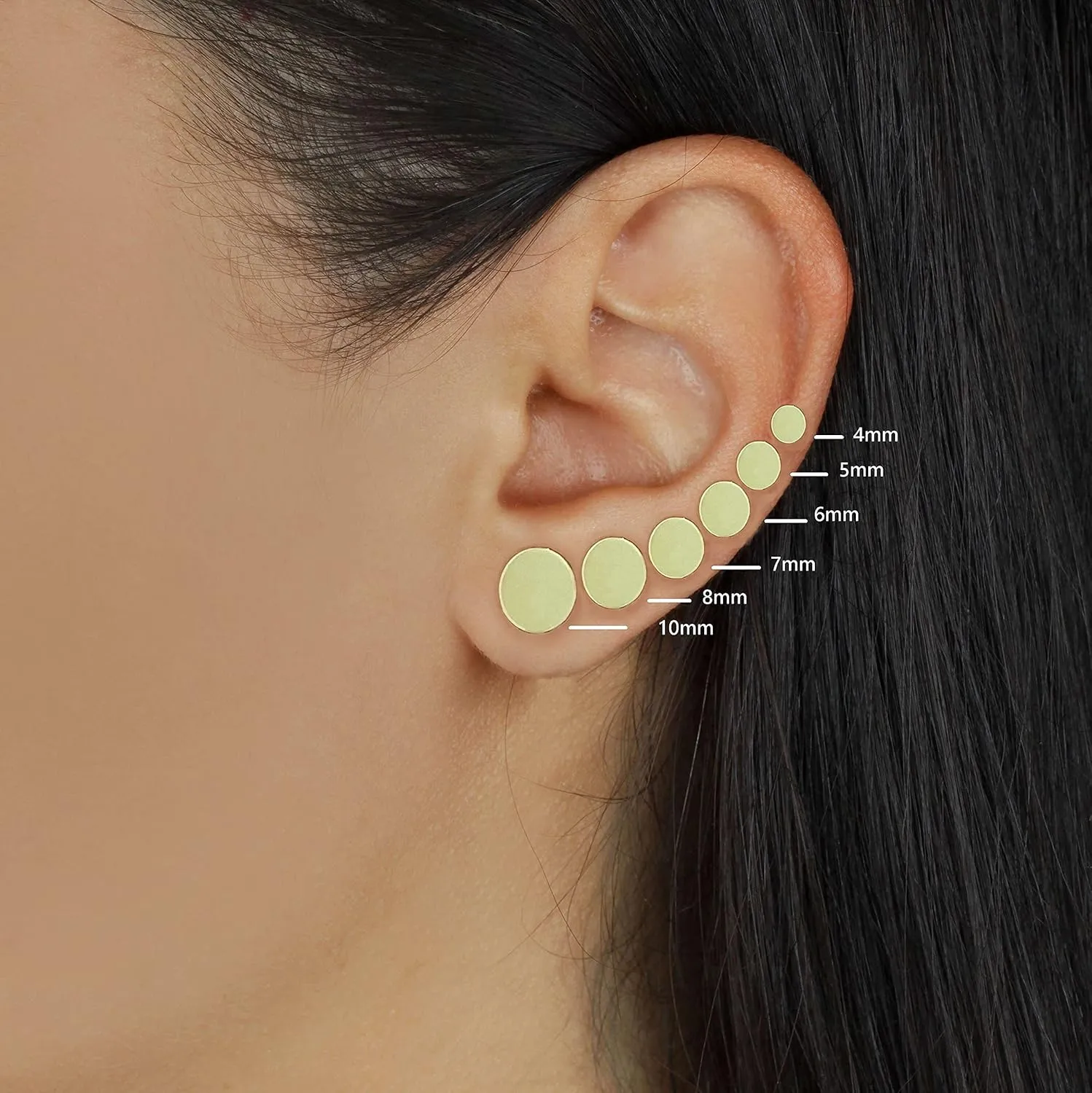 Gold Dot Disc Stud Earrings, 14k Solid Gold Tiny Stud Earrings, Flat Dot Disc Earrings, Dainty Minimalist Earrings for Women Men Girls (6mm)