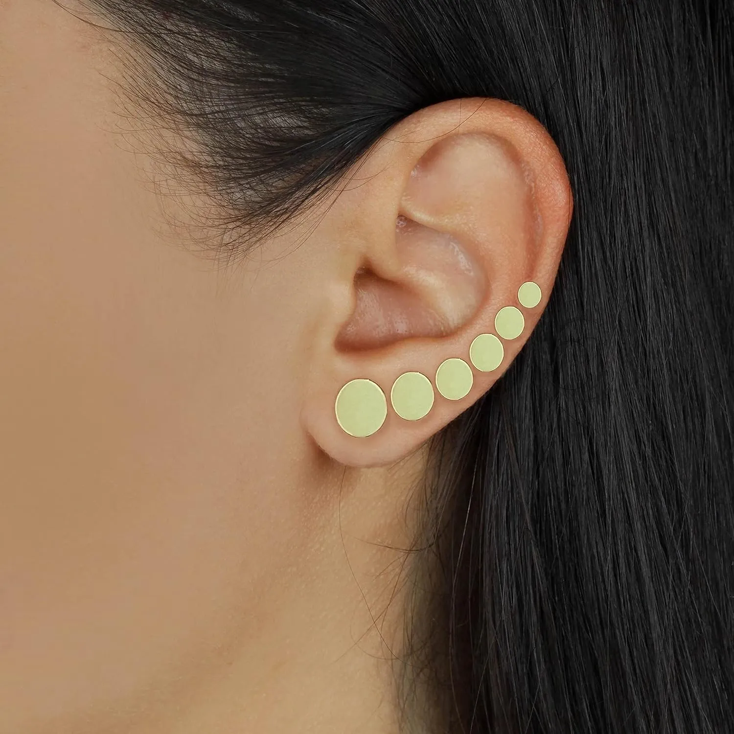 Gold Dot Disc Stud Earrings, 14k Solid Gold Tiny Stud Earrings, Flat Dot Disc Earrings, Dainty Minimalist Earrings for Women Men Girls (6mm)