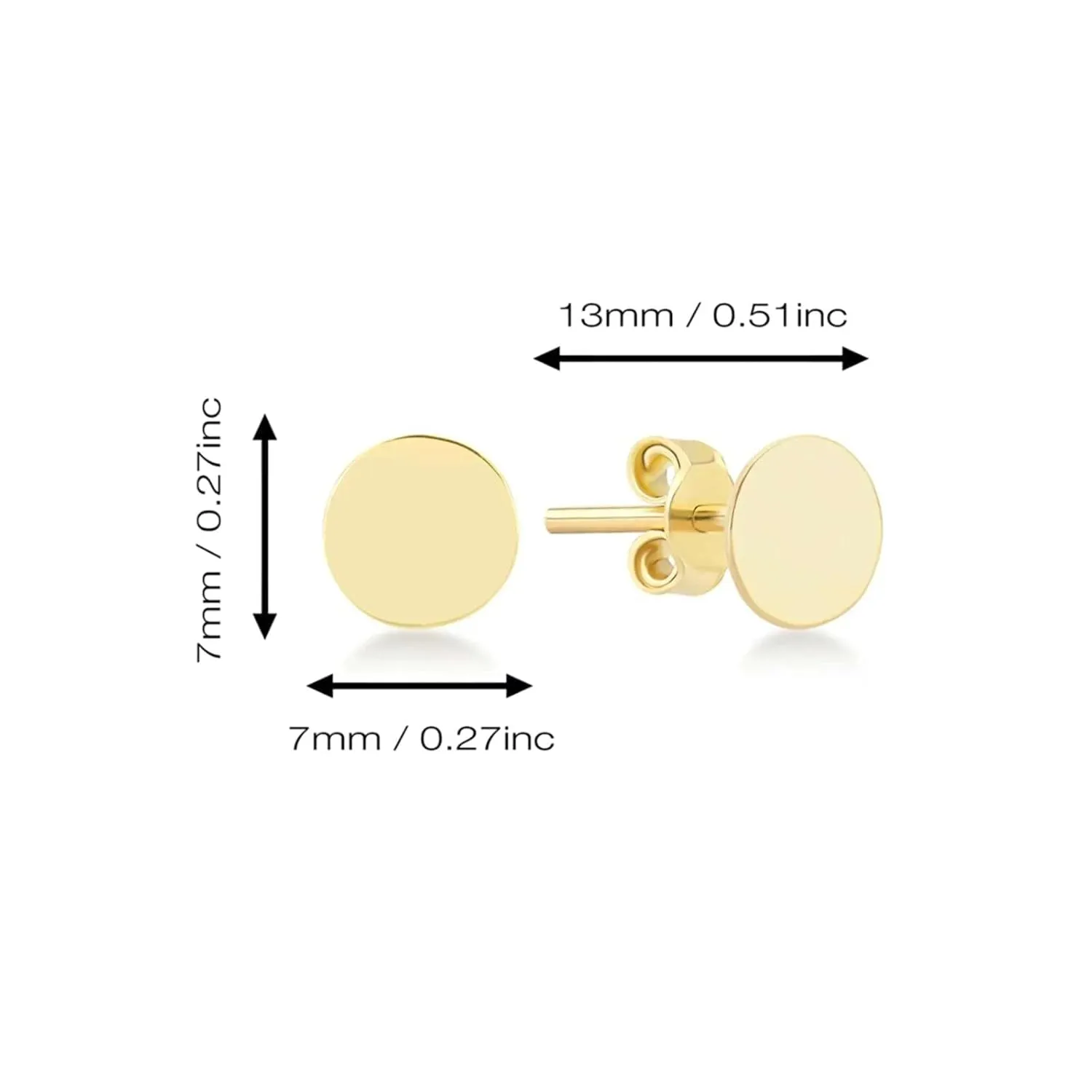 Gold Dot Disc Stud Earrings, 14k Solid Gold Tiny Stud Earrings, Flat Dot Disc Earrings, Dainty Minimalist Earrings for Women Men Girls (6mm)
