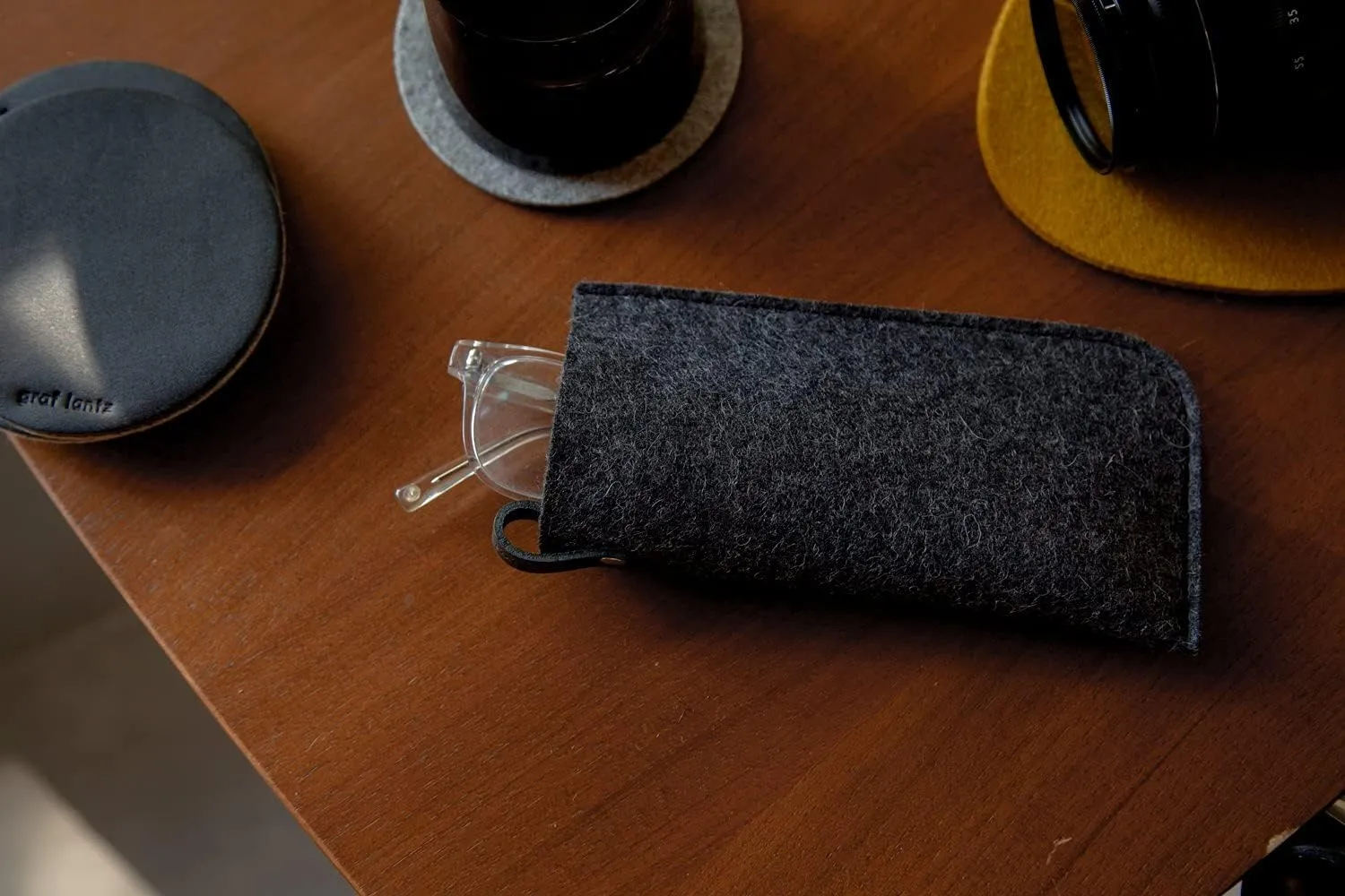 Graf Lantz Protective Eyeglass Case, 100% Luxury Merino Wool Felt Scratch-Free Sleeve Polishes Glasses