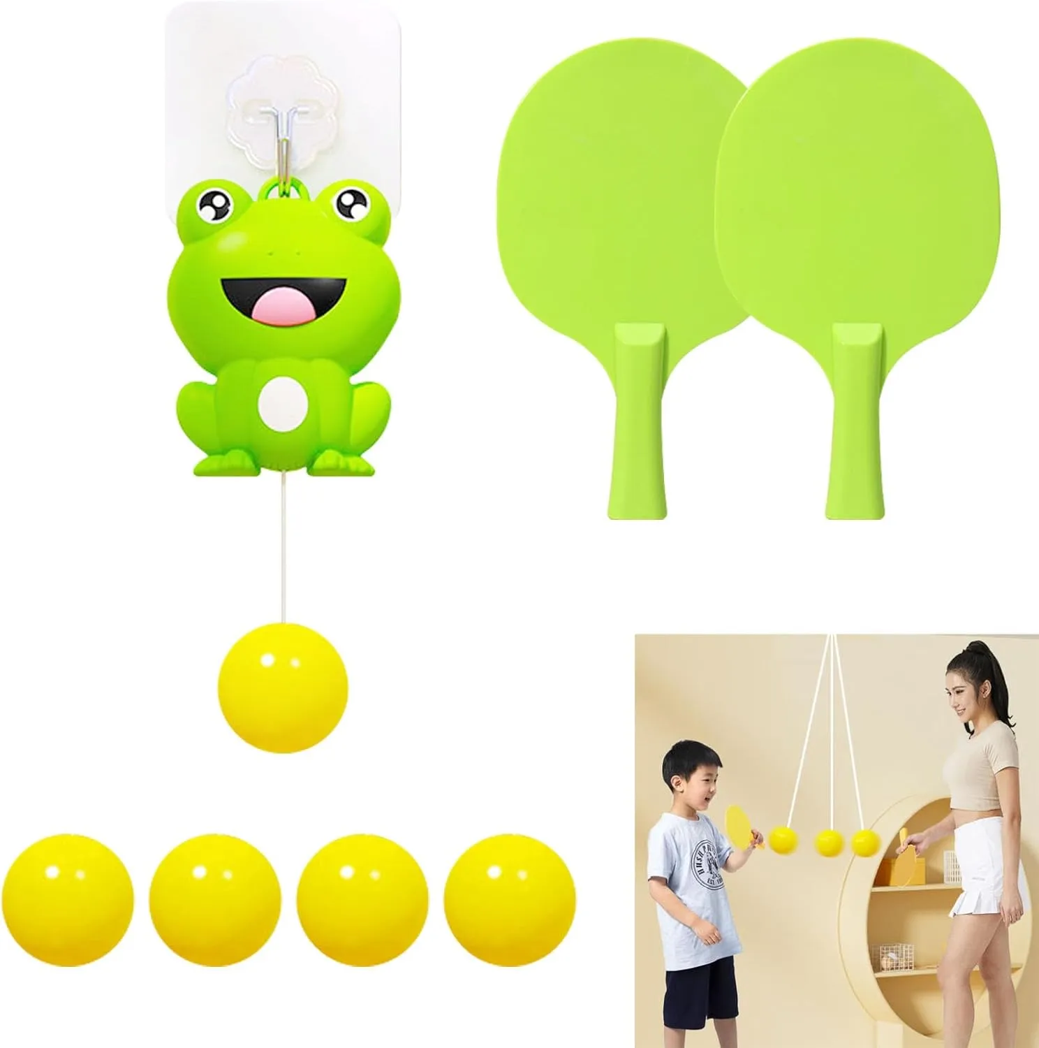 Hanging Table Tennis Trainer Portable Set, Door Pong Game for Kids with Racket and Balls, Adjustable Hanging Table Tennis Trainer