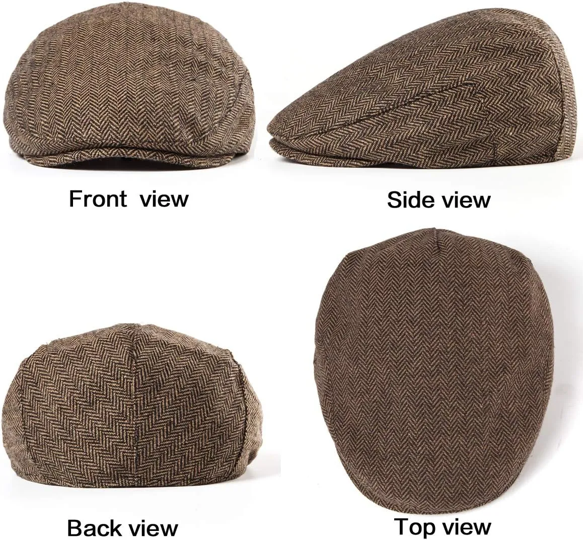 Herringbone Flat Ivy Newsboy Cap for Men Classic Wool Blend Tweed Cabbie Hat