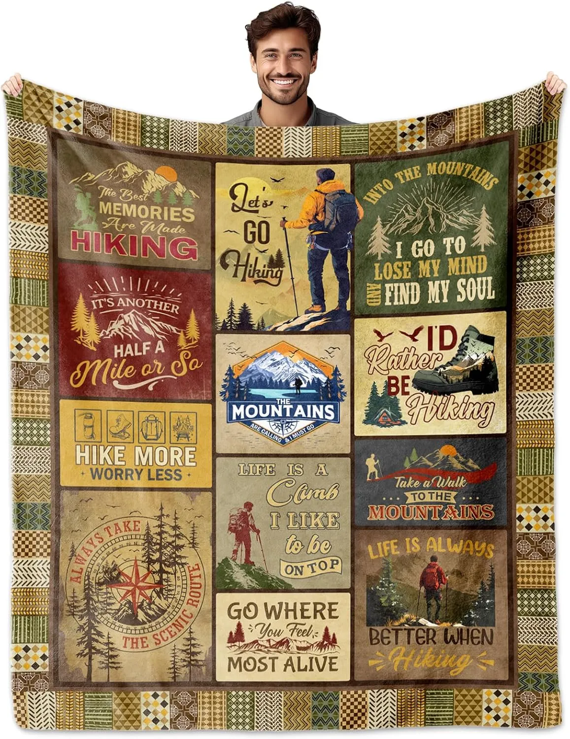 Hiking Gifts for Men, Hiking Gifts for Women, Gifts for Hiker Outdoor Blanket 60"x50", Hiking Gifts, Hiking Lovers Gifts, Hiking Gifts for Couples, Hiker Mountain Gifts, Gifts for Hiker Christmas
