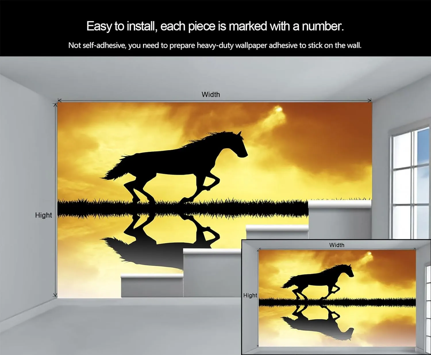Horse Wall Murals， Minimalist African Grasslands Running Horses Mural Wallpaper Clear Pattern for Living Room Bedroom - 99" W X 66" H
