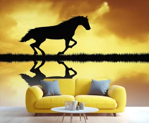 Horse Wall Murals， Minimalist African Grasslands Running Horses Mural Wallpaper Clear Pattern for Living Room Bedroom - 99" W X 66" H