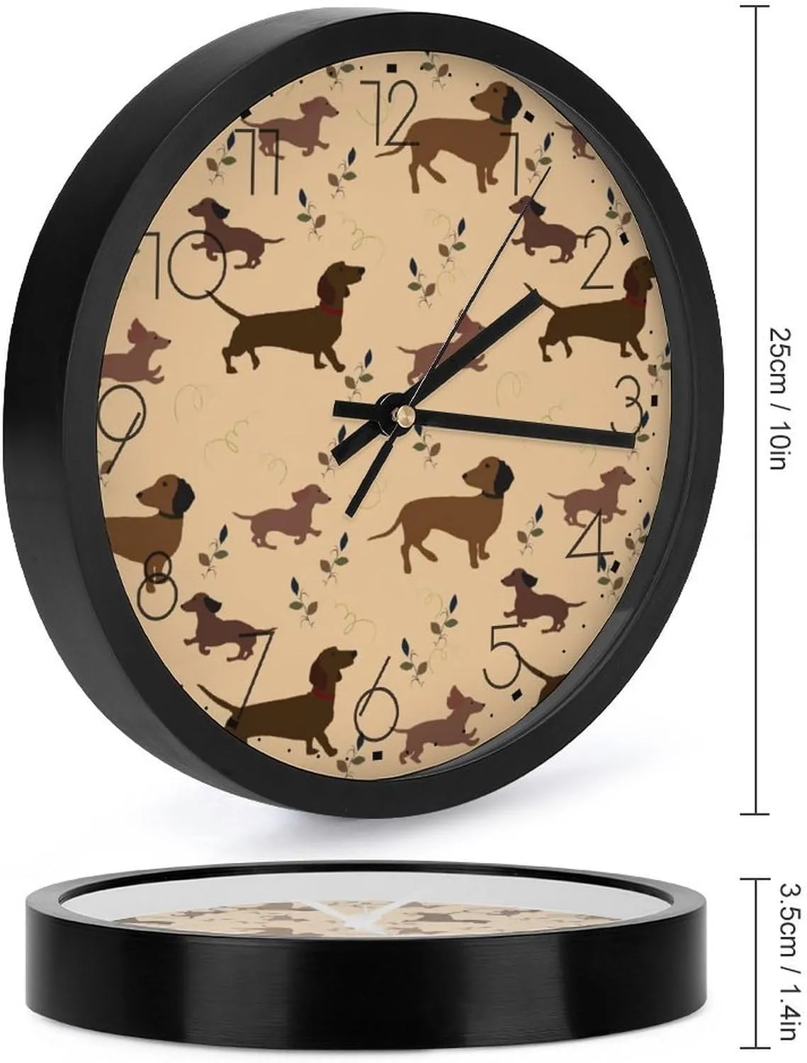 Hunting Dog Dachshund Leaves Flowers Fashion Round Wall Clock Modern Battery Operated Clocks Silent Non-Ticking Home Decor 10x10in