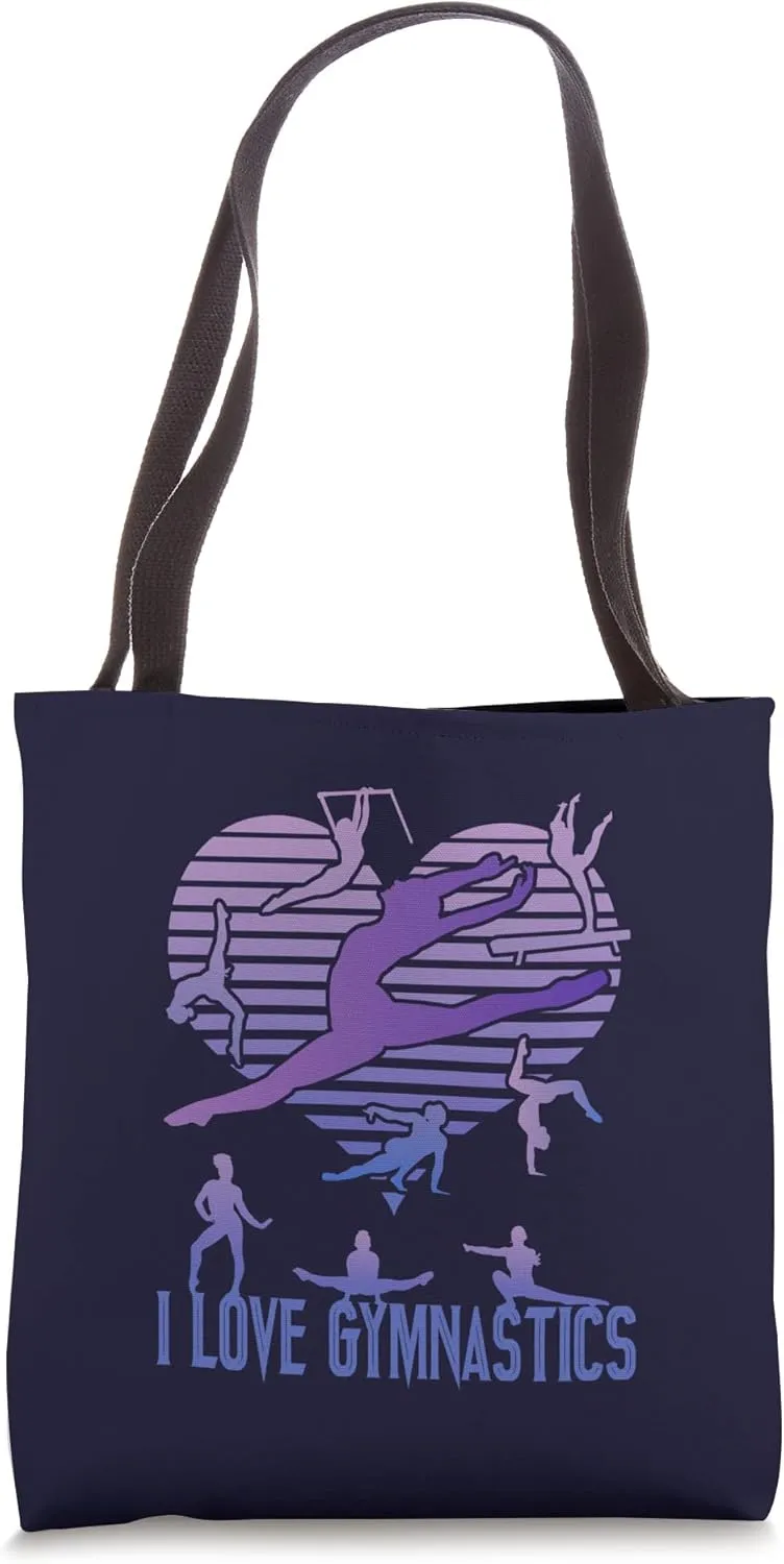 I LOVE GYMNASTICS Purple Gymnast Competitors Heart Graphic Tote Bag