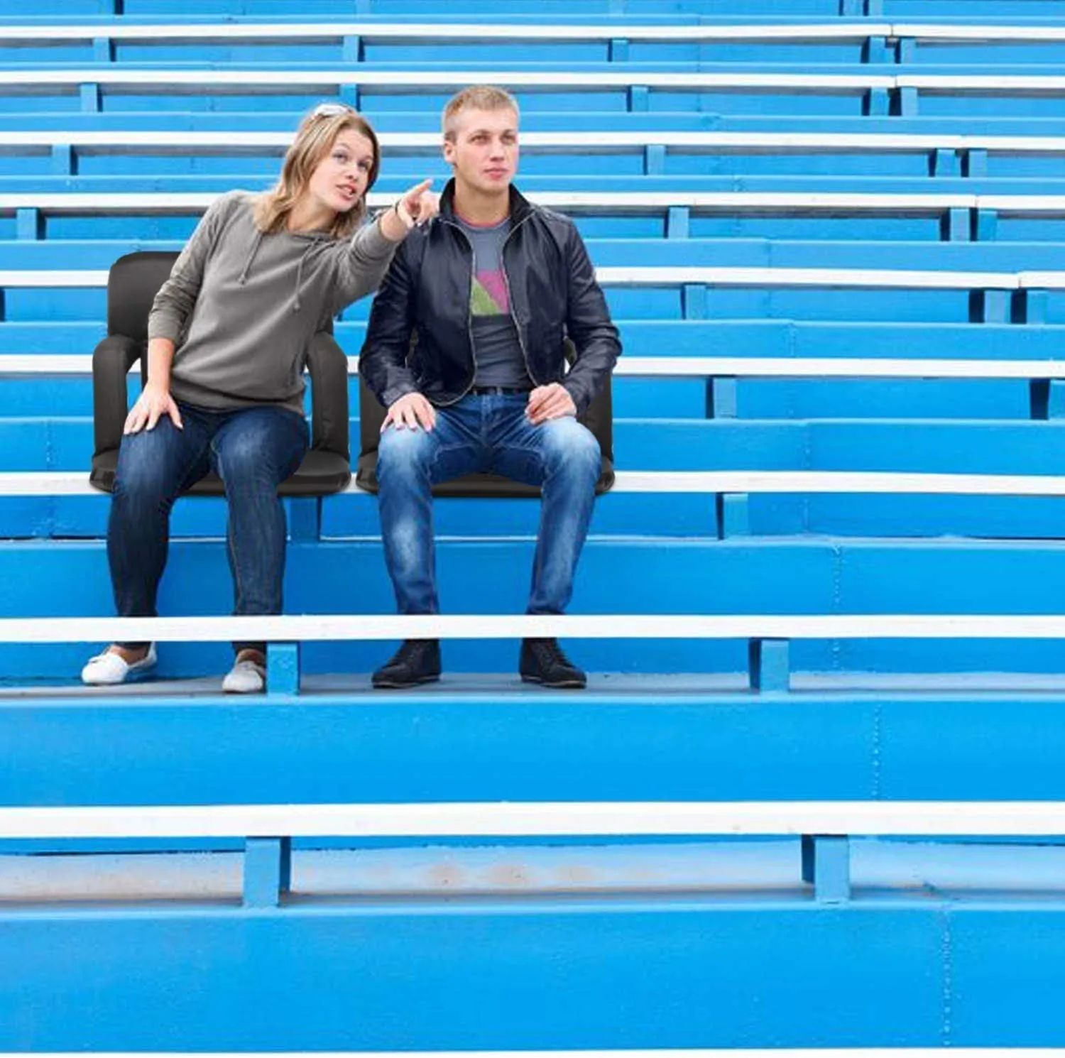 KHOMO GEAR Stadium Bleacher and Bench Seat Chair with Padded Reclining Cushion and Armrest and Carry Straps