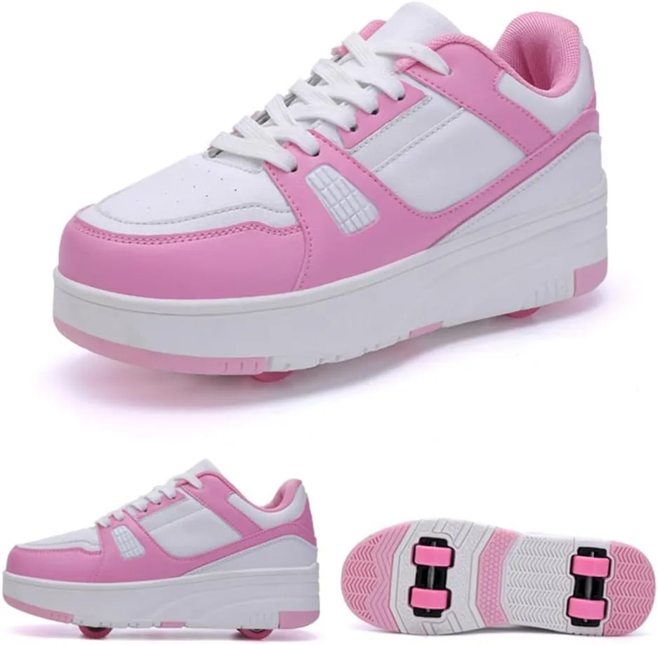 Kids Roller Skates Shoes Sneakers for Boys & Girls, Unisex Outdoor Parkour Shoes with 4-Wheels Trainer Skateboarding Shoe Retractable Skating Shoes for Children's Park Sports Walking