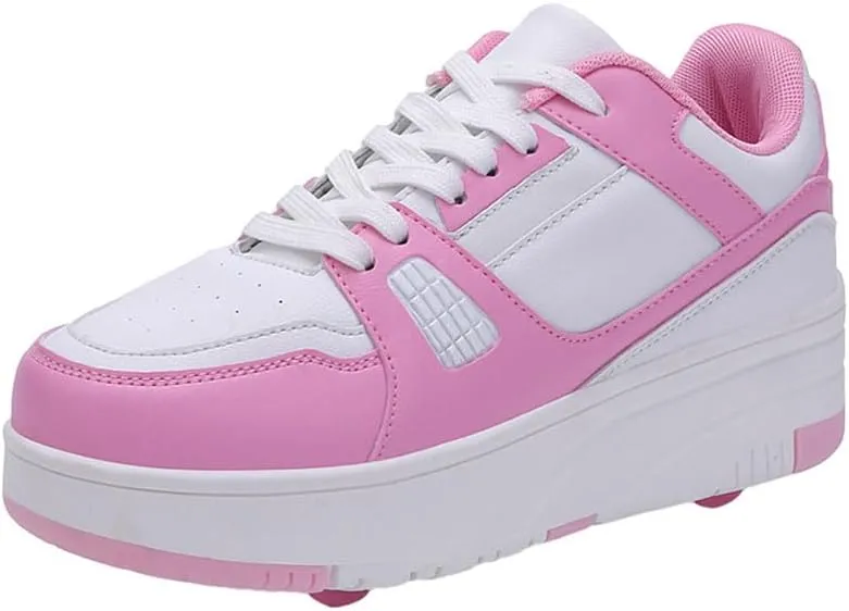 Kids Roller Skates Shoes Sneakers for Boys & Girls, Unisex Outdoor Parkour Shoes with 4-Wheels Trainer Skateboarding Shoe Retractable Skating Shoes for Children's Park Sports Walking