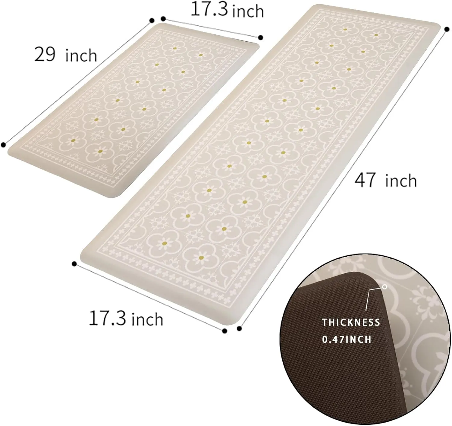 Kitchen Mats Cushioned Anti Fatigue [2 PCS] 0.47 inch Thickness Heavy Duty Non-Skid Waterproof Rugs  Ergonomic Comfort Standing Mat for Kitchen, Floor, Office, Sink, Laundry(Light Grey)