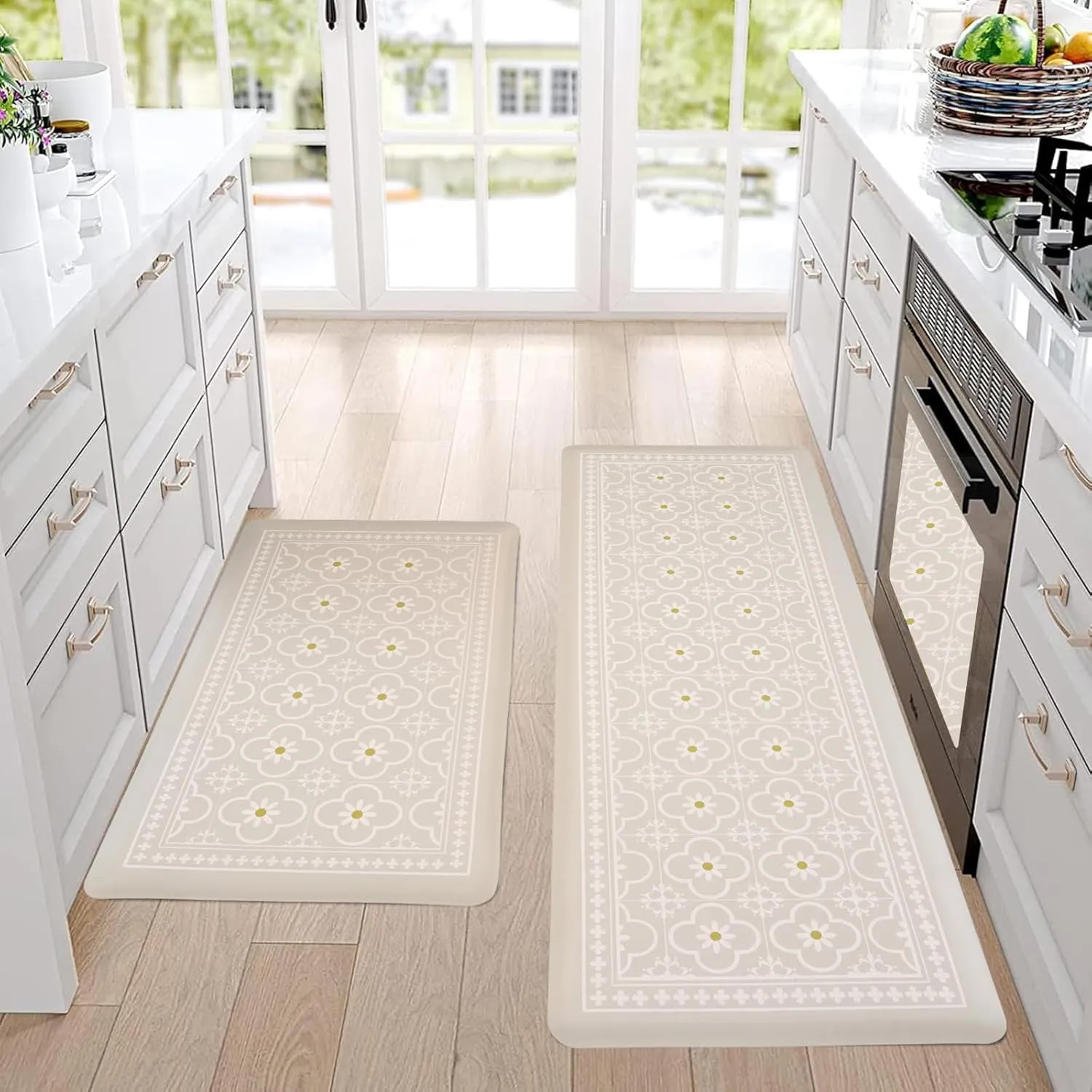 Kitchen Mats Cushioned Anti Fatigue [2 PCS] 0.47 inch Thickness Heavy Duty Non-Skid Waterproof Rugs  Ergonomic Comfort Standing Mat for Kitchen, Floor, Office, Sink, Laundry(Light Grey)