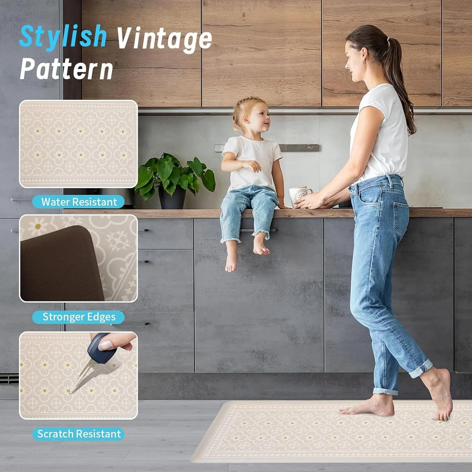 Kitchen Mats Cushioned Anti Fatigue [2 PCS] 0.47 inch Thickness Heavy Duty Non-Skid Waterproof Rugs  Ergonomic Comfort Standing Mat for Kitchen, Floor, Office, Sink, Laundry(Light Grey)