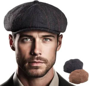 LADYBRO 2 Pack 8-Panel Newsboy Hats for Men Cabbie Wool Blend Tweed Irish Cap Adjustable