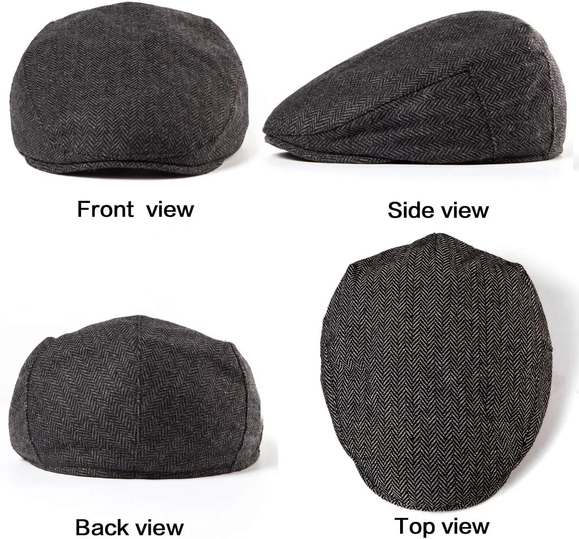 LADYBRO 2Pack Adjustable Newsboy Hats for Men Flat Cap Irish Cabbie Wool Blend Tweed