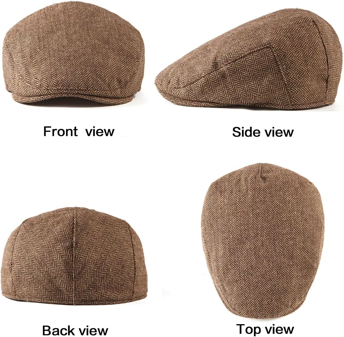 LADYBRO 2Pack Adjustable Newsboy Hats for Men Flat Cap Irish Cabbie Wool Blend Tweed