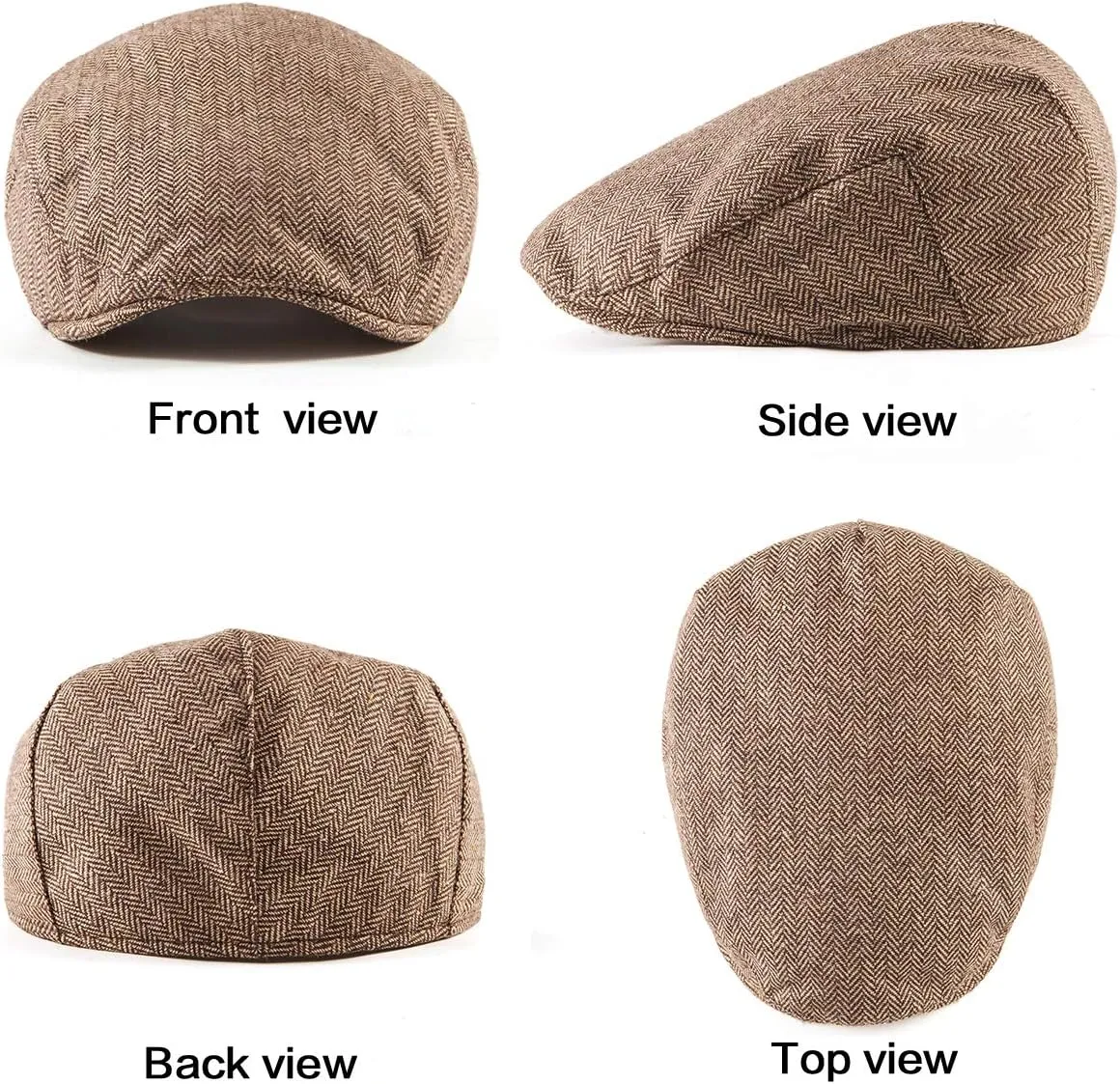 LADYBRO 2Pack Adjustable Newsboy Hats for Men Flat Cap Irish Cabbie Wool Blend Tweed