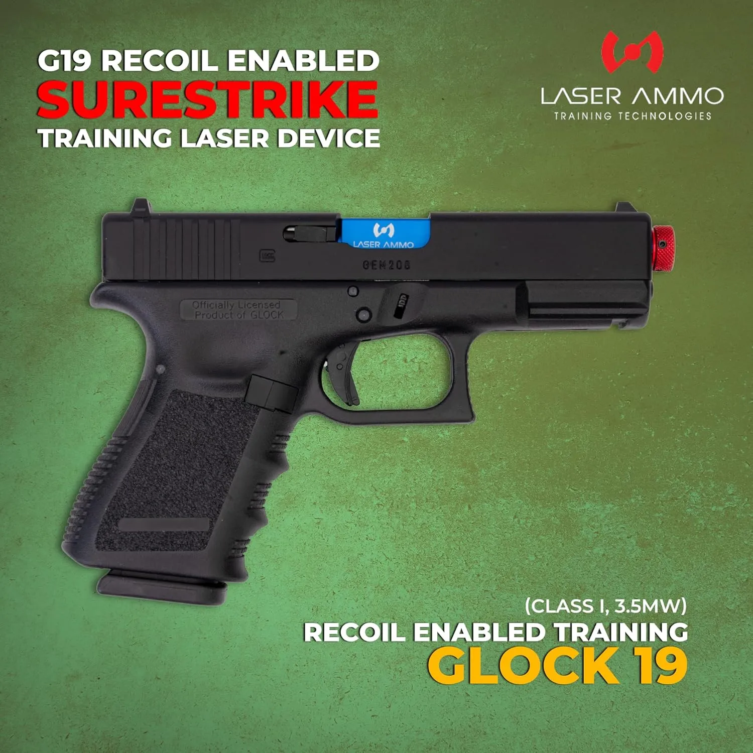 Laser Ammo G17 G19 Recoil Enabled SureStrike Training Laser Device (Class I, 3.5mW) for use with Training Targets and Systems