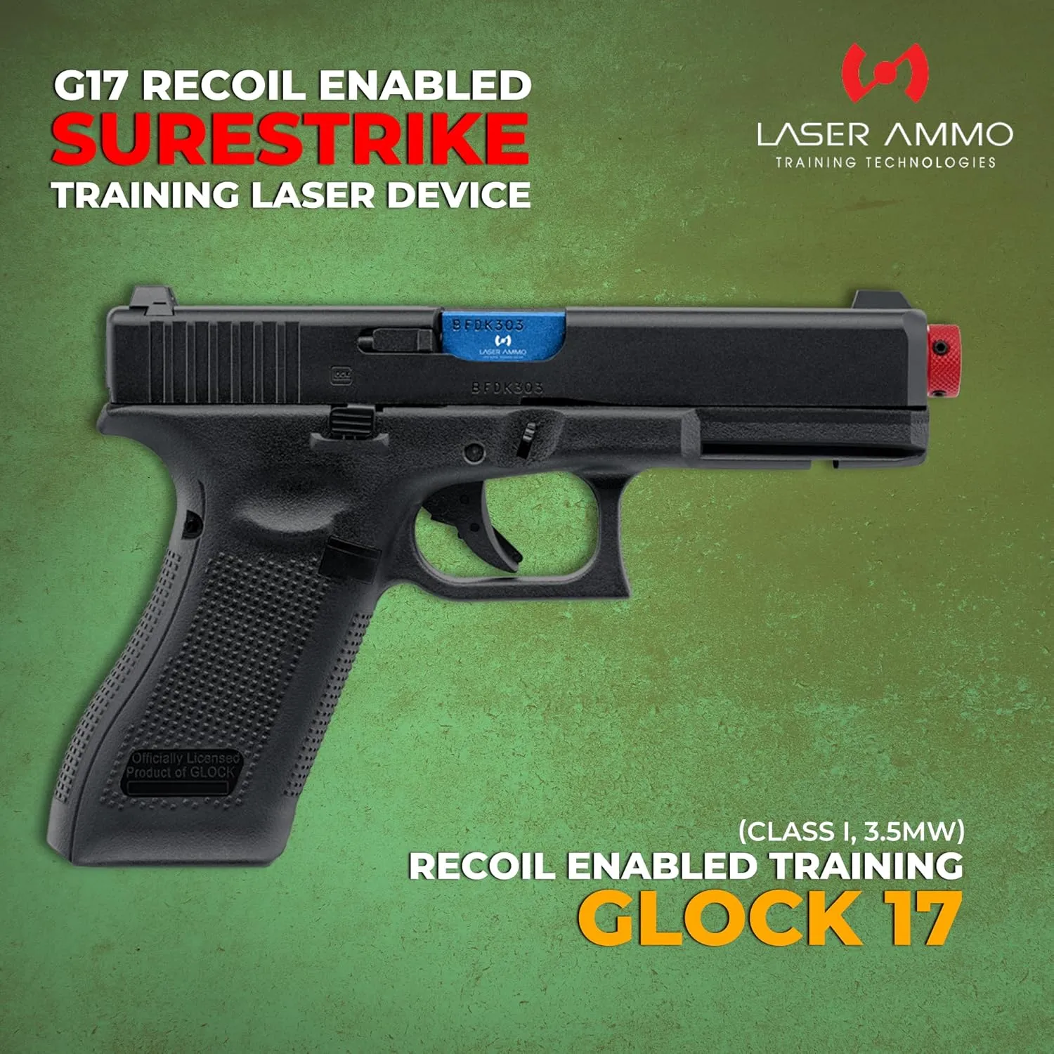 Laser Ammo G17 G19 Recoil Enabled SureStrike Training Laser Device (Class I, 3.5mW) for use with Training Targets and Systems