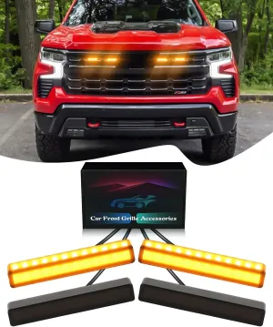 LED Grill Light for 2025 2024 Chevrolet Silverado Raptor Grille Lights Amber Warning Front Bumper Lamp 2019-2023 Silverado Accessories 4Pcs (Yellow)