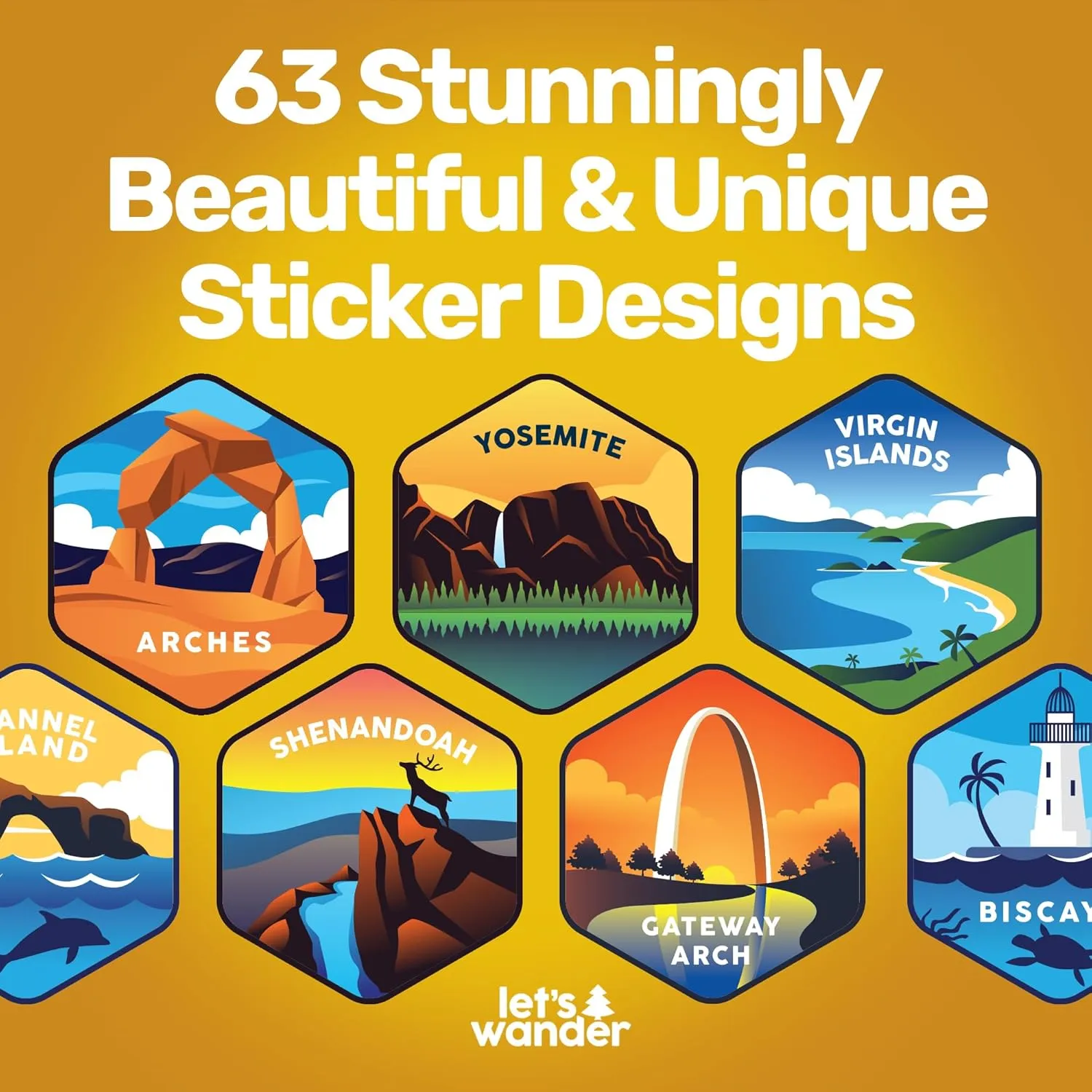 LET'S WANDER National Parks Water Bottle with 63 Waterproof Stickers - 32oz Leakproof Insulated Stainless Steel with Straw - USA Hiker Gift Bottle (Blue)
