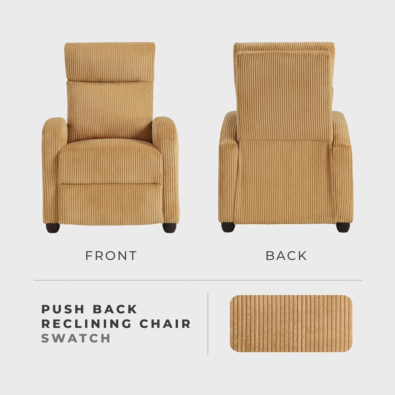 Lexicon Corduroy Pushback Recliner Chair Armchair Push Back Recliner, Solid Wood Frame and Metal Base, Easy Assembly Small Soft Single Sofa Accent Chair for Living Room/Office/Apartment, Yellow