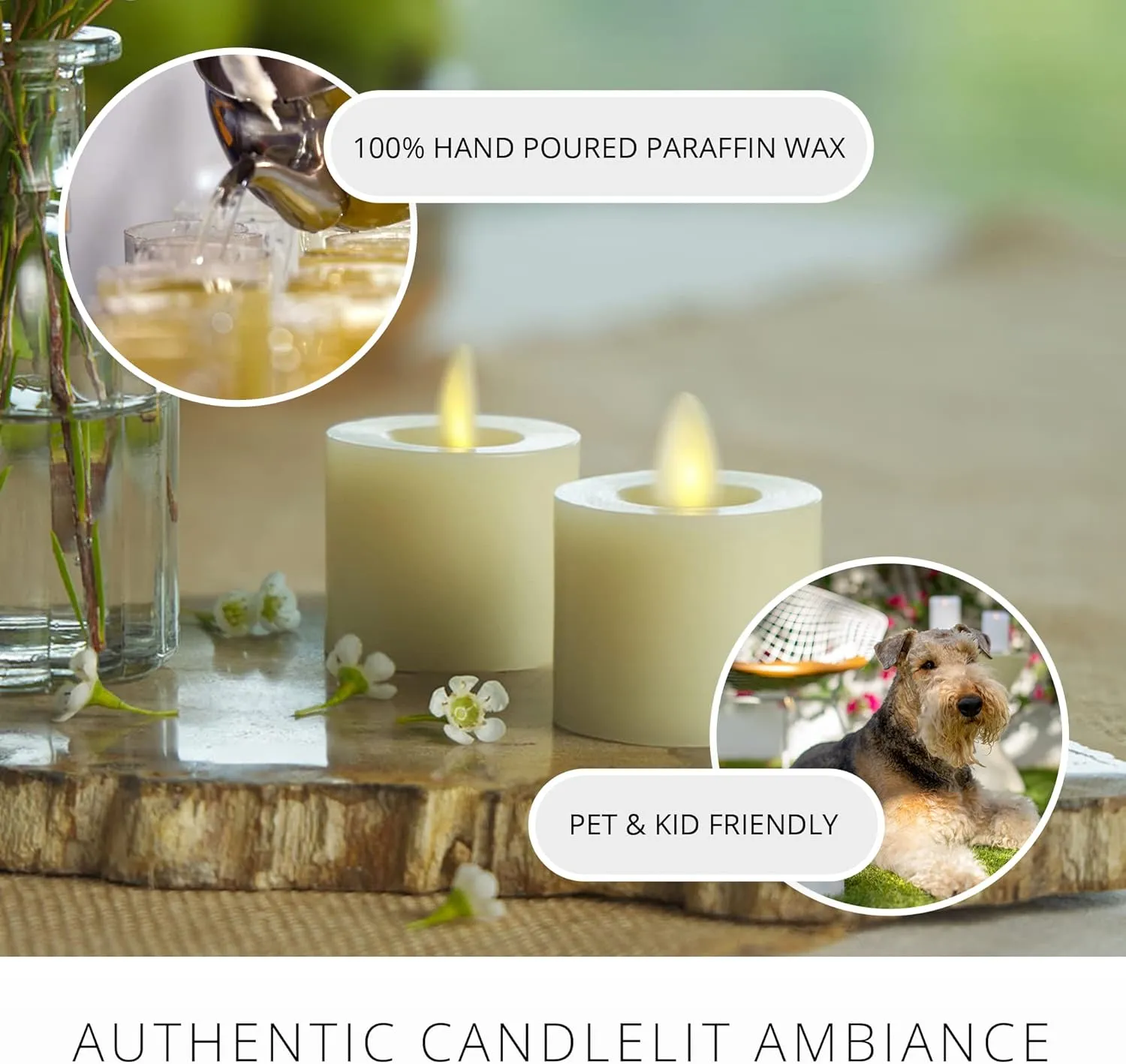 Luminara Moving Flame LED Flameless Real Wax Tealights (1.7" x 2.2") Unscented Real Wax Remote Ready Battery Operated LED Flameless Tea Light - Ivory (2-Pack)