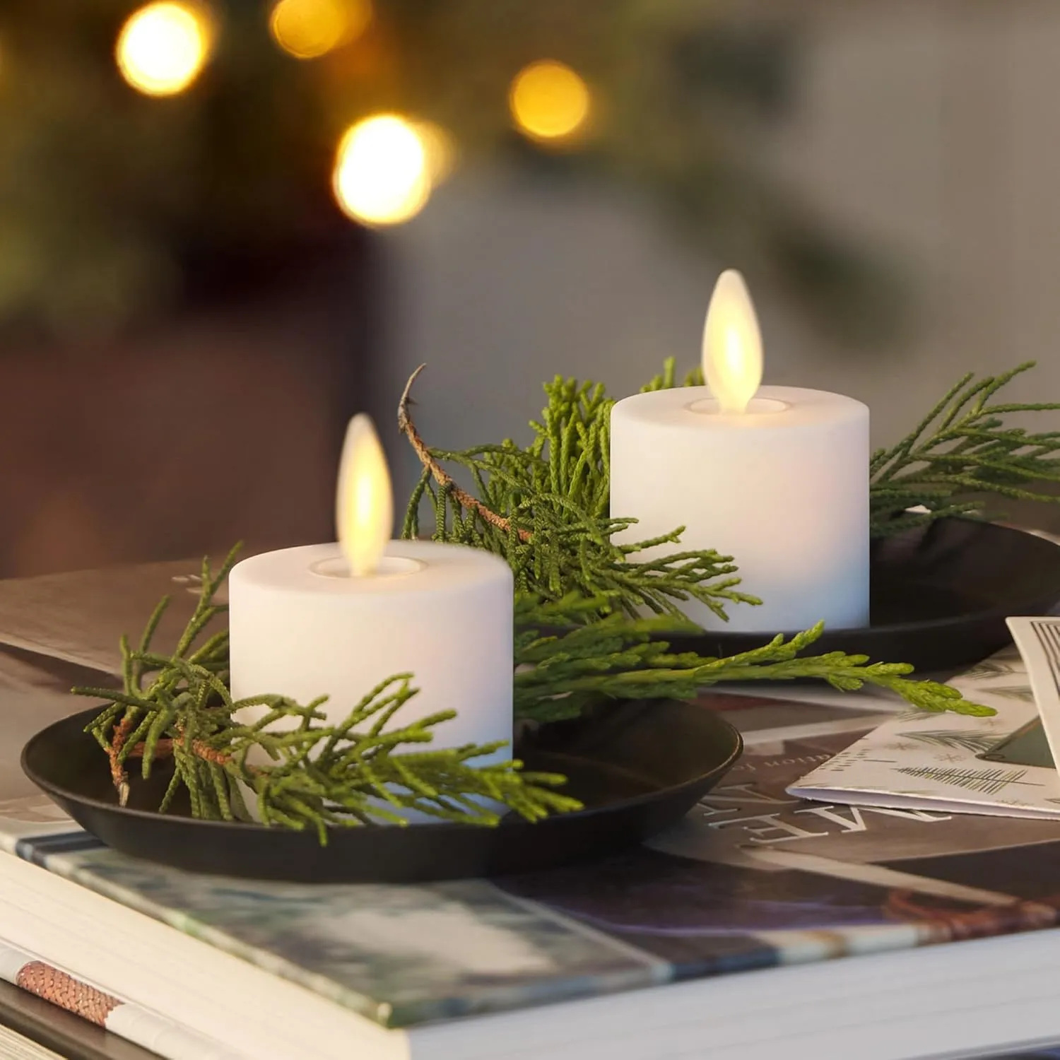 Luminara Moving Flame LED Flameless Tealight (1.4" x 2") Remote Ready Battery Operated Plastic LED Flameless Tea Light - Smooth Matte - Pearl Ivory (2-Pack White)