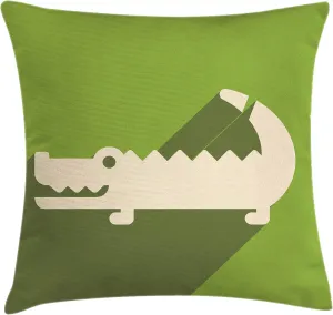 Lunarable Alligator Throw Pillow Cushion Cover, Minimalist Flat Design of Long Shadow Australian Crocodile, Decorative Square Accent Pillow Case, 18" X 18", Olive Green