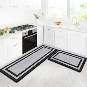 LuxStep Kitchen Mat [2 PCS] Cushioned Kitchen Rugs Thick Kitchen Mats Anti-Fatigue Floor Comfort Mat,Non-Slip Standing Desk Mat,Waterproof Kitchen Rug Set for Kitchen,Floor,Office,Classic Black