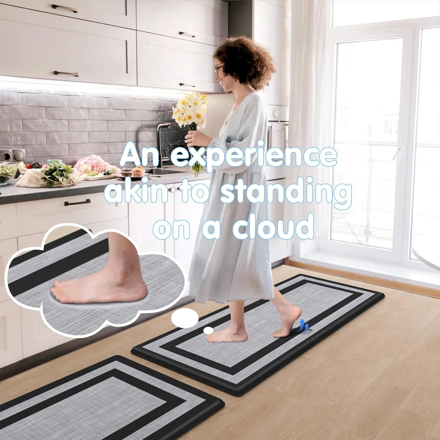 LuxStep Kitchen Mat [2 PCS] Cushioned Kitchen Rugs Thick Kitchen Mats Anti-Fatigue Floor Comfort Mat,Non-Slip Standing Desk Mat,Waterproof Kitchen Rug Set for Kitchen,Floor,Office,Classic Black