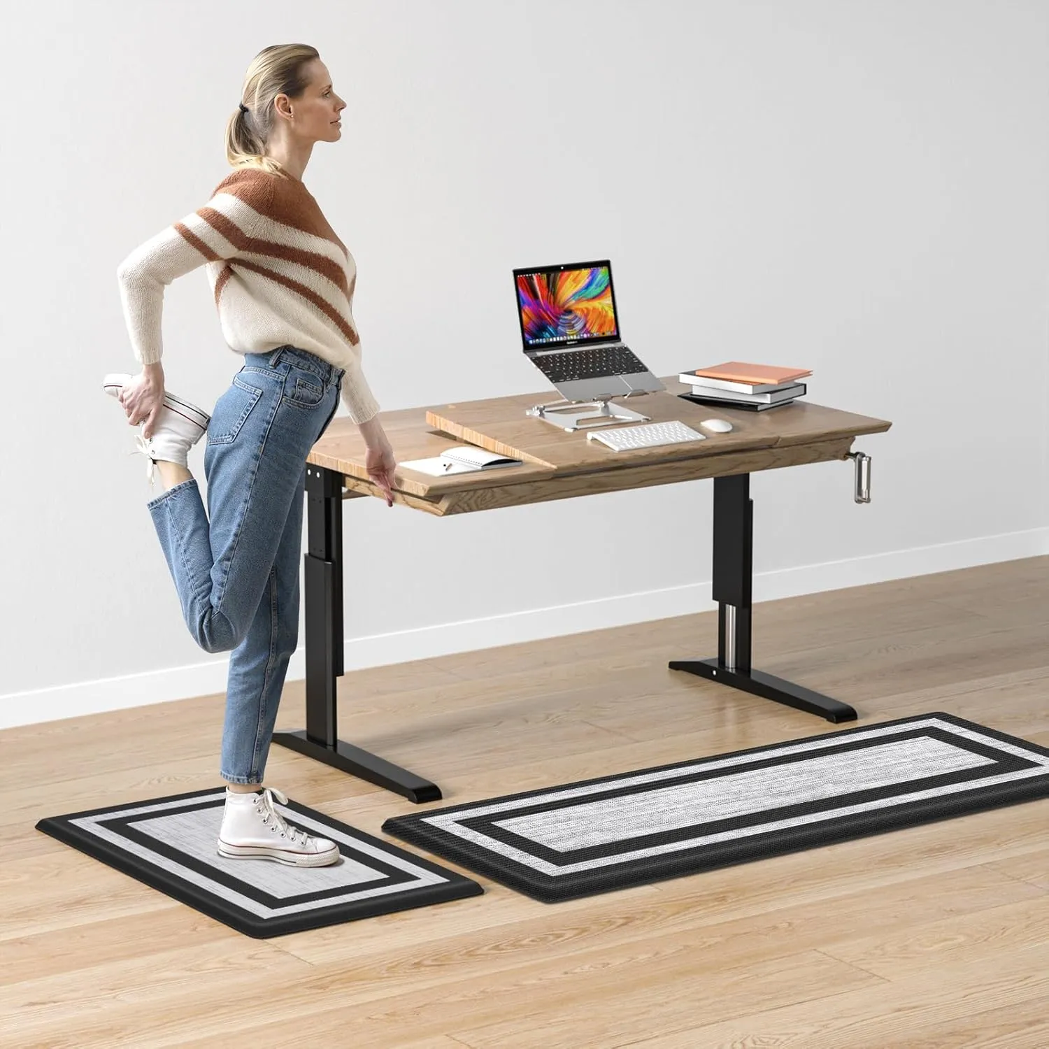 LuxStep Kitchen Mat [2 PCS] Cushioned Kitchen Rugs Thick Kitchen Mats Anti-Fatigue Floor Comfort Mat,Non-Slip Standing Desk Mat,Waterproof Kitchen Rug Set for Kitchen,Floor,Office,Classic Black