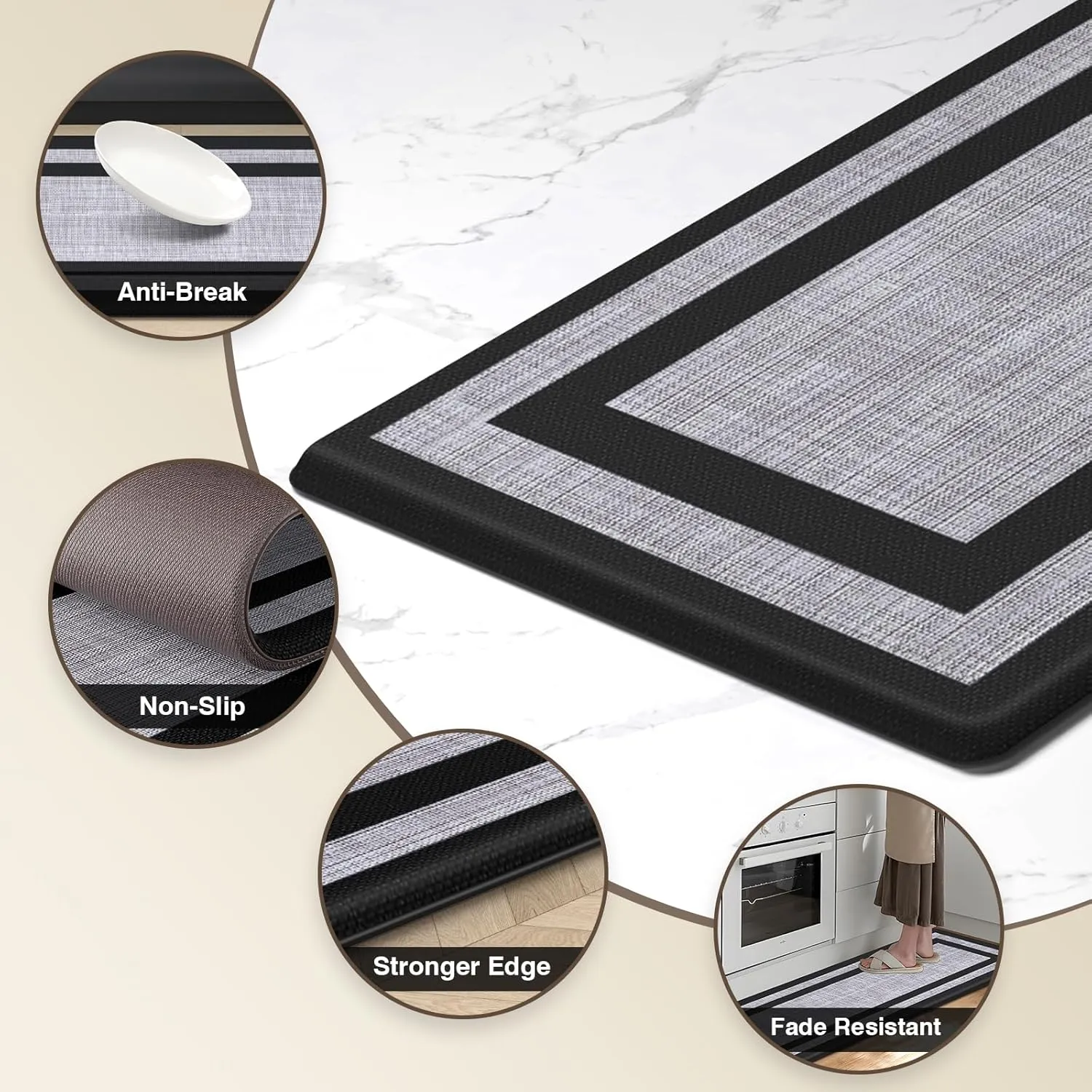 LuxStep Kitchen Mat [2 PCS] Cushioned Kitchen Rugs Thick Kitchen Mats Anti-Fatigue Floor Comfort Mat,Non-Slip Standing Desk Mat,Waterproof Kitchen Rug Set for Kitchen,Floor,Office,Classic Black