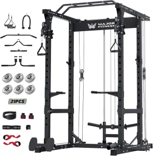 MAJOR FITNESS Drone1 Power Cage - Multi-Function Power Rack for Home Gym, Squat Rack with Pull-up Bar, Cable Crossover System, J-Hooks, for Strength Training, Heavy-Duty Steel Construction