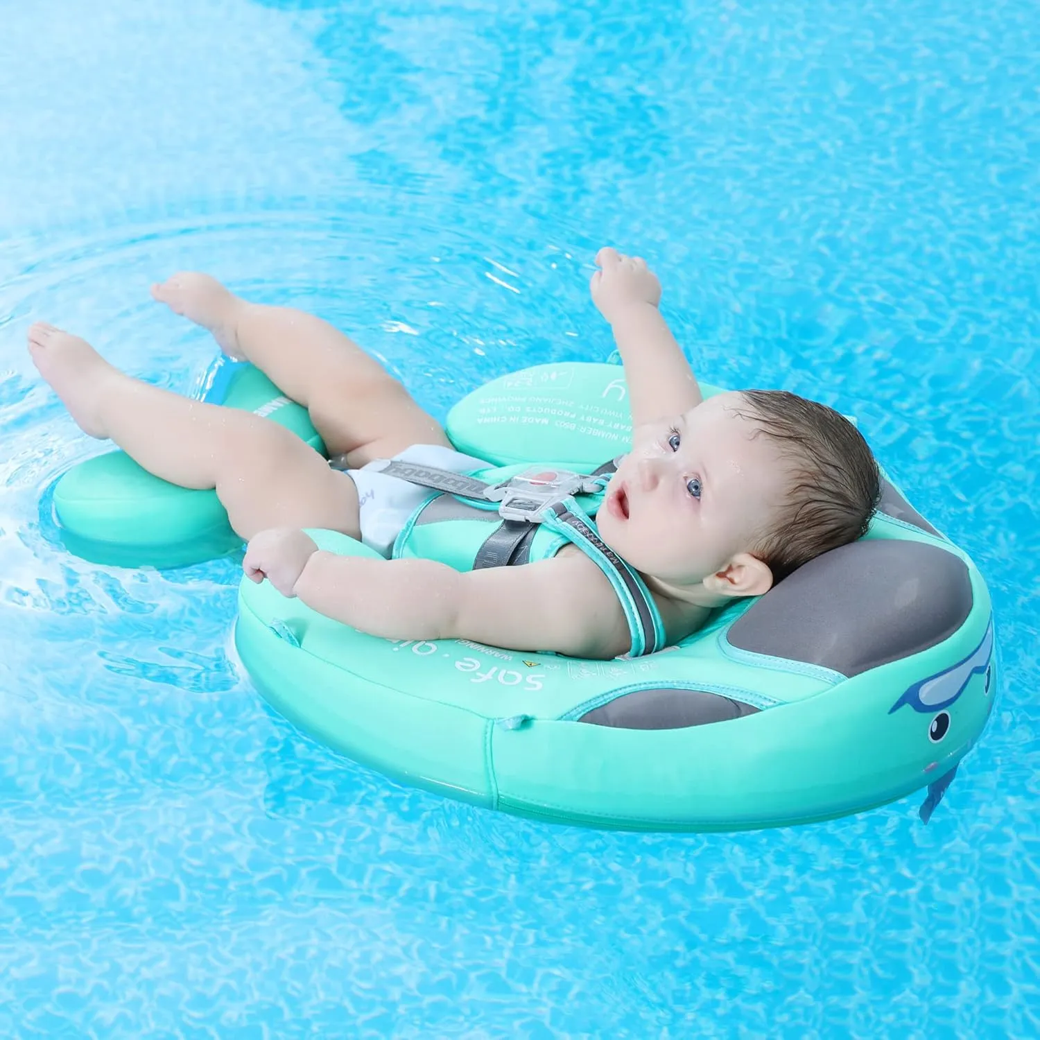 Mambobaby Float Baby Float with Canopy Non Inflatable Baby Pool Float Upgraded Tail Infant Swim Trainer Water Float for Toddler Infant 3-24 Months No Flip Over, Green