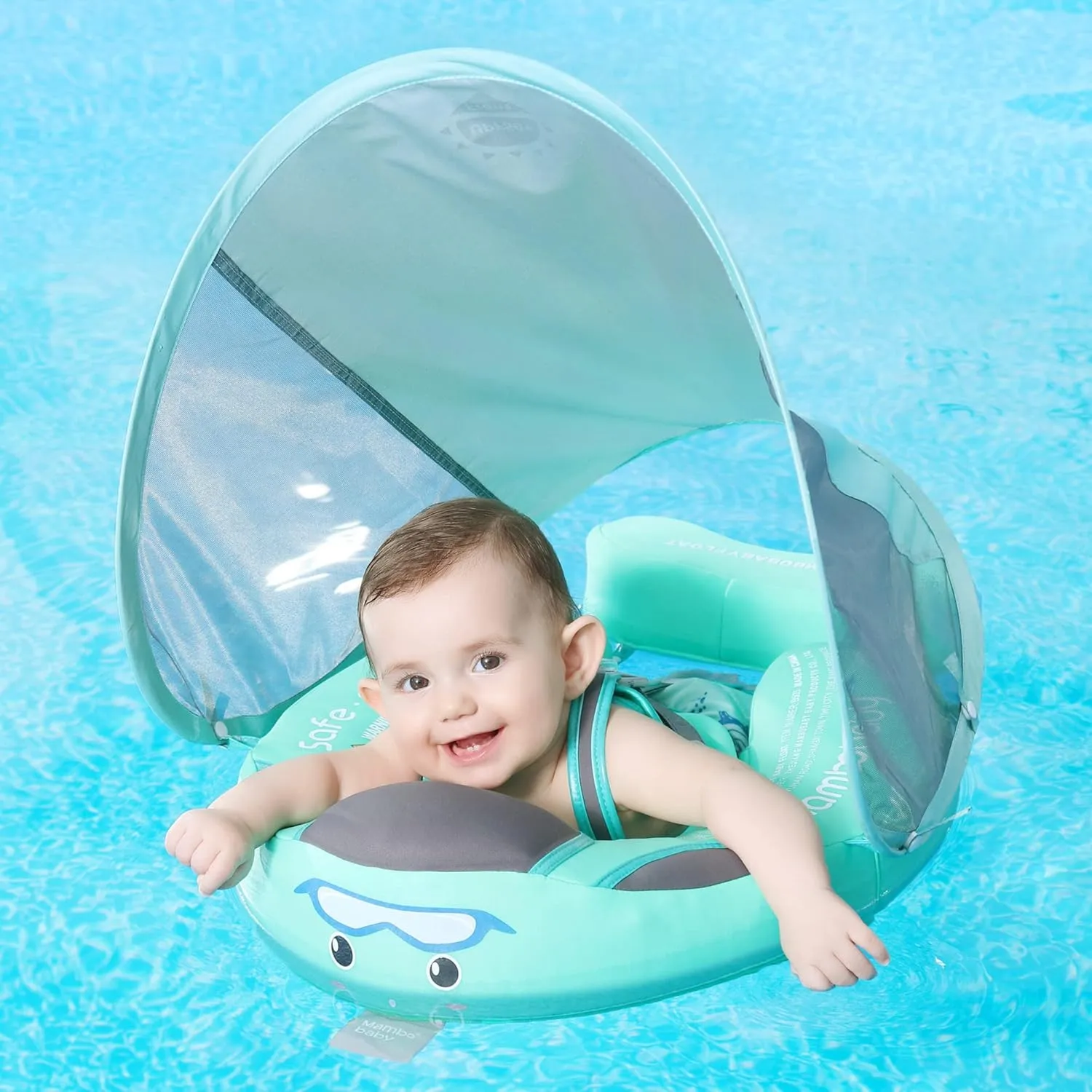Mambobaby Float Baby Float with Canopy Non Inflatable Baby Pool Float Upgraded Tail Infant Swim Trainer Water Float for Toddler Infant 3-24 Months No Flip Over, Green