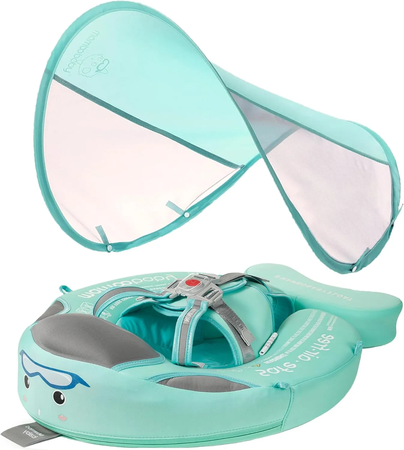Mambobaby Float Baby Float with Canopy Non Inflatable Baby Pool Float Upgraded Tail Infant Swim Trainer Water Float for Toddler Infant 3-24 Months No Flip Over, Green