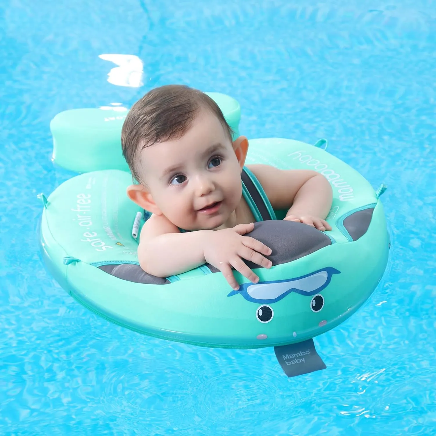 Mambobaby Float Baby Float with Canopy Non Inflatable Baby Pool Float Upgraded Tail Infant Swim Trainer Water Float for Toddler Infant 3-24 Months No Flip Over, Green