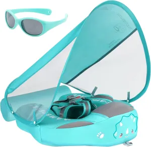 Mambobaby Float with Canopy and Tail New Upgraded Non-Inflatable Baby Pool Float Mambo Float Swim Trainer Solid Infant Swim Float Adjustable Pearl Foam Baby Swim Ring
