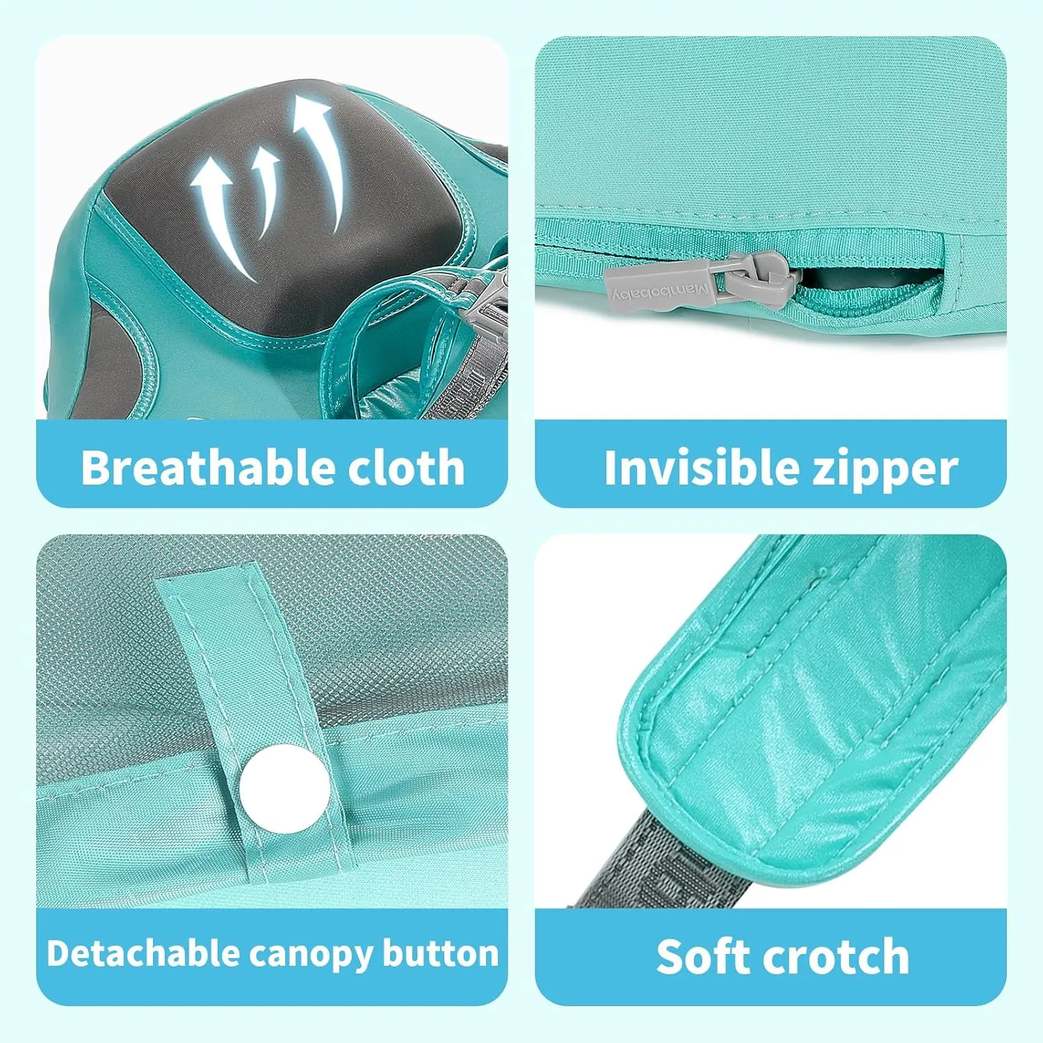 Mambobaby Float with Canopy and Tail New Upgraded Non-Inflatable Baby Pool Float Mambo Float Swim Trainer Solid Infant Swim Float Adjustable Pearl Foam Baby Swim Ring