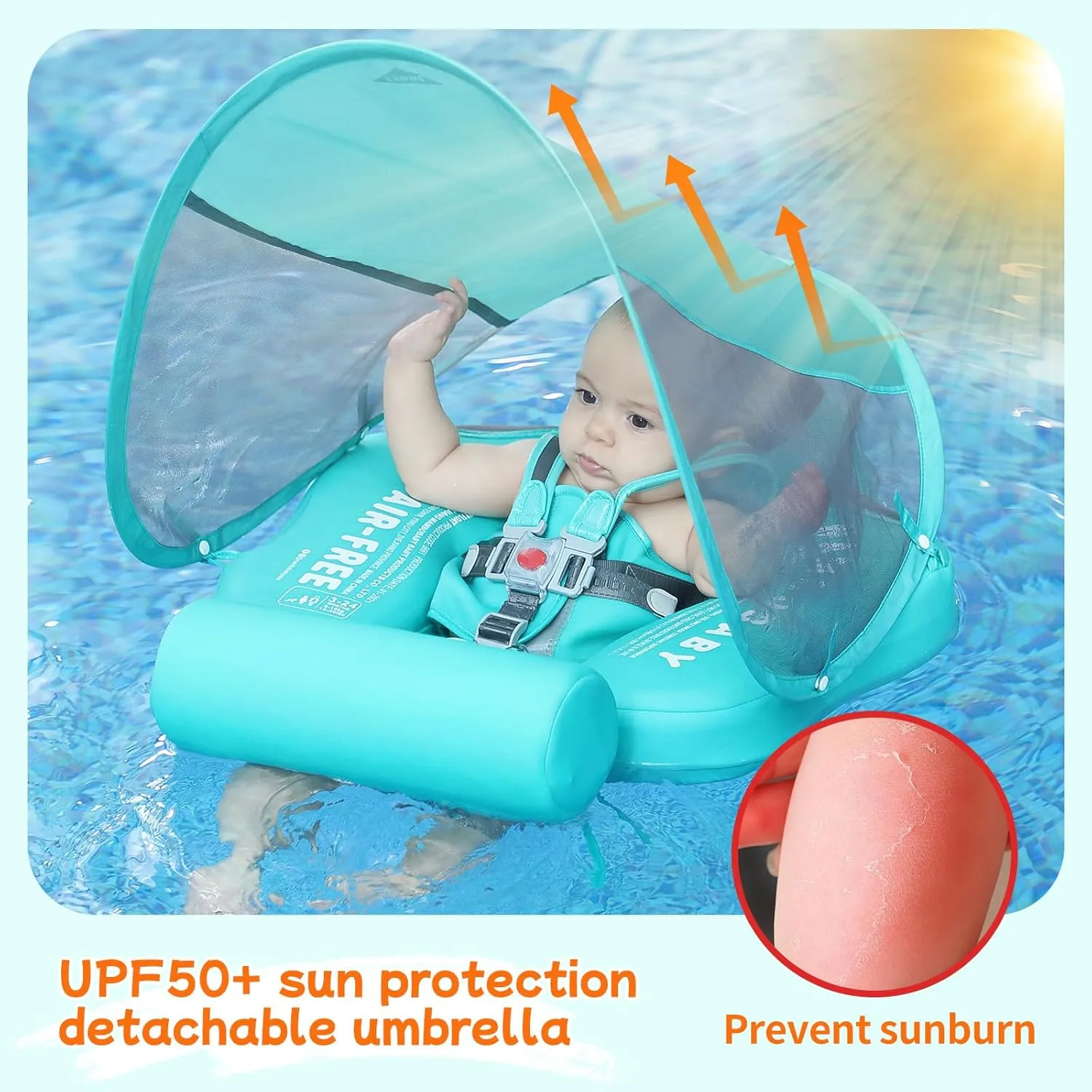 Mambobaby Float with Canopy and Tail New Upgraded Non-Inflatable Baby Pool Float Mambo Float Swim Trainer Solid Infant Swim Float Adjustable Pearl Foam Baby Swim Ring