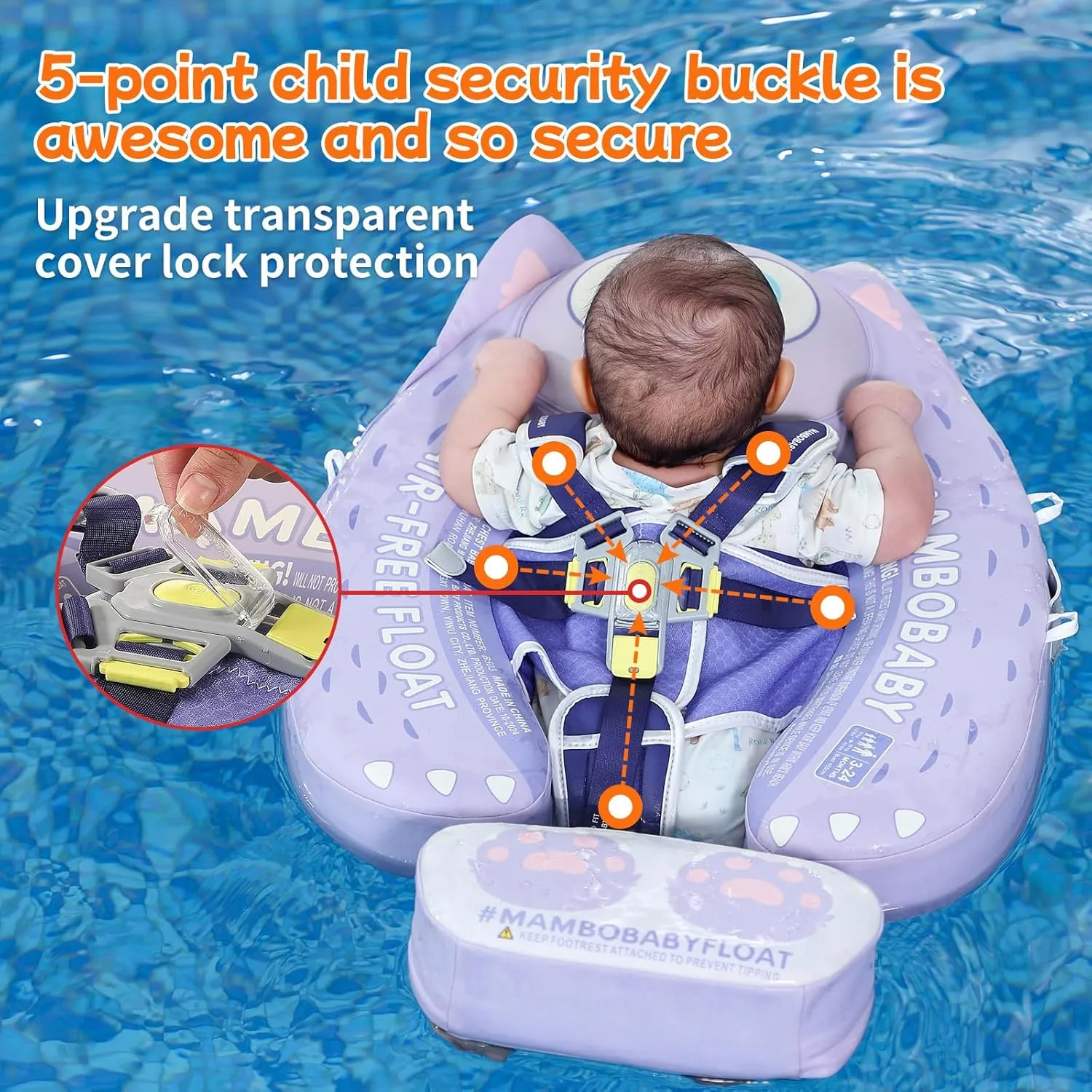 Mambobaby Float with Canopy and Tail New Upgraded Non-Inflatable Baby Pool Float Mambo Float Swim Trainer Solid Infant Swim Float Adjustable Pearl Foam Baby Swim Ring