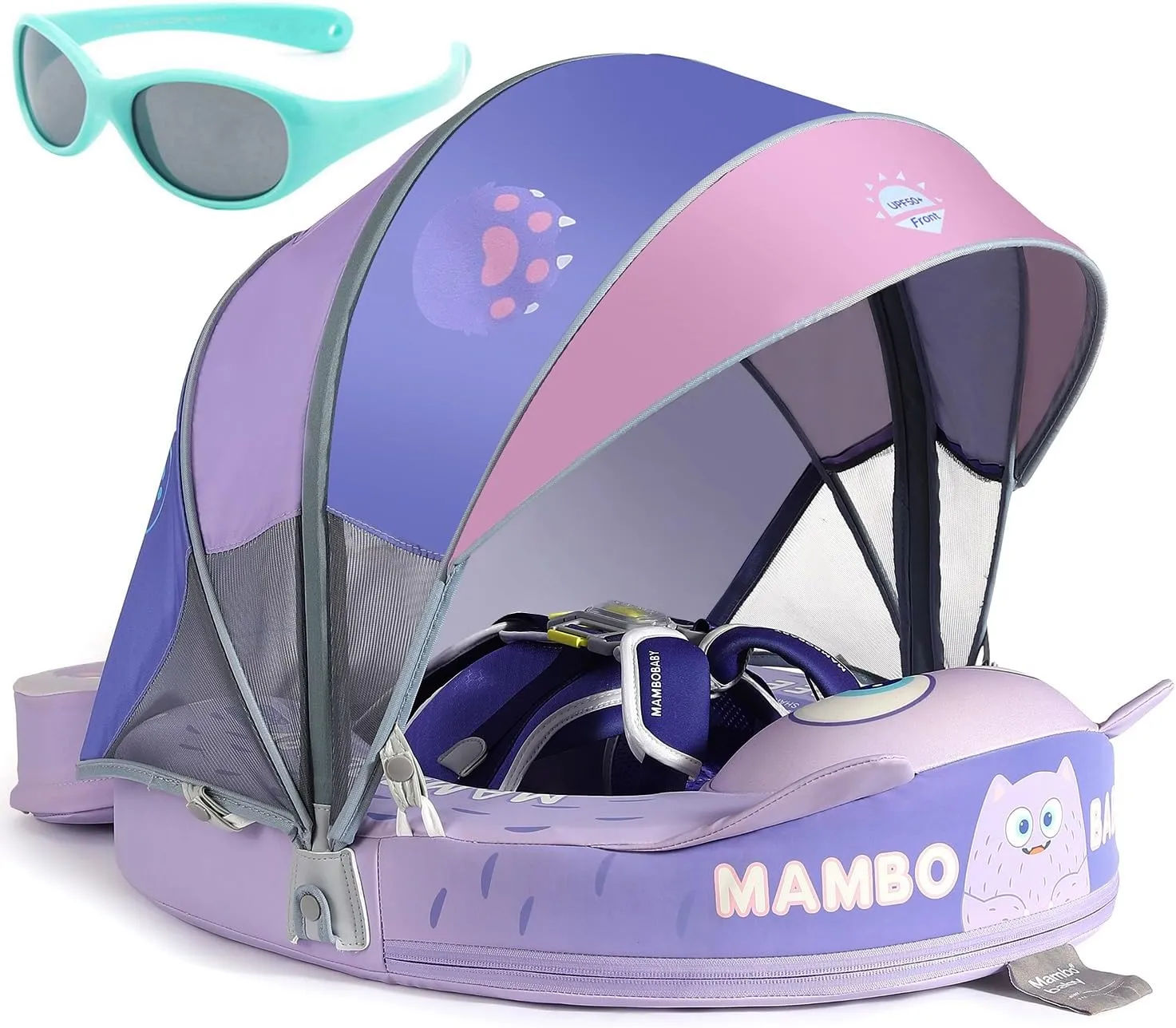 Mambobaby Float with Canopy and Tail New Upgraded Non-Inflatable Baby Pool Float Mambo Float Swim Trainer Solid Infant Swim Float Adjustable Pearl Foam Baby Swim Ring