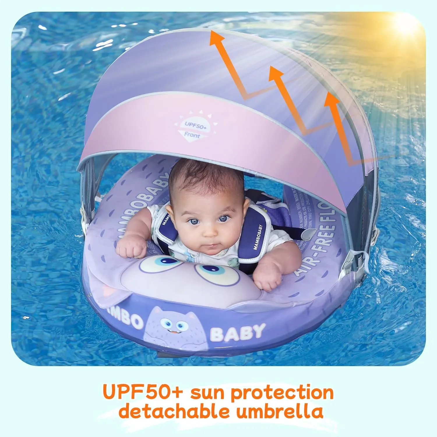 Mambobaby Float with Canopy and Tail New Upgraded Non-Inflatable Baby Pool Float Mambo Float Swim Trainer Solid Infant Swim Float Adjustable Pearl Foam Baby Swim Ring