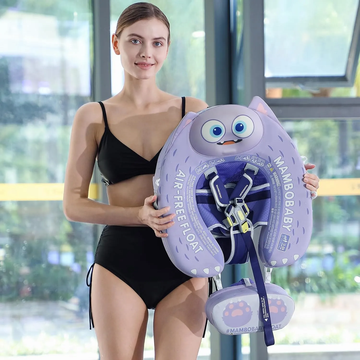 Mambobaby Float with Canopy and Tail New Upgraded Non-Inflatable Baby Pool Float Mambo Float Swim Trainer Solid Infant Swim Float Adjustable Pearl Foam Baby Swim Ring